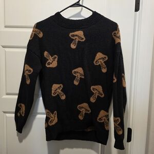No Boundaries Black and Brown Mushroom Crewneck Sweater